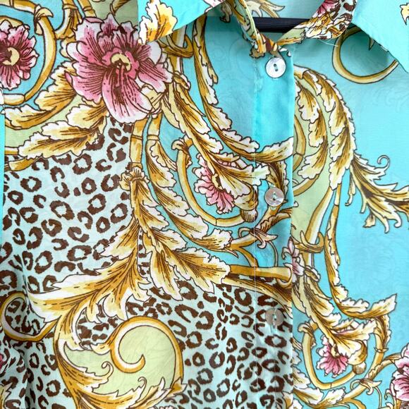 Slinky Brand Sz Large Super Sheer Tropical Floral Long Sleeve Blouse Shirt Top - Picture 4 of 9